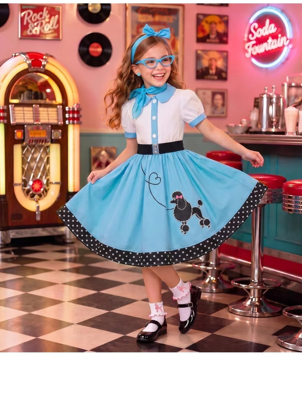 Blue Poodle Swing Dress Costume for Kids - Classic 50s Style